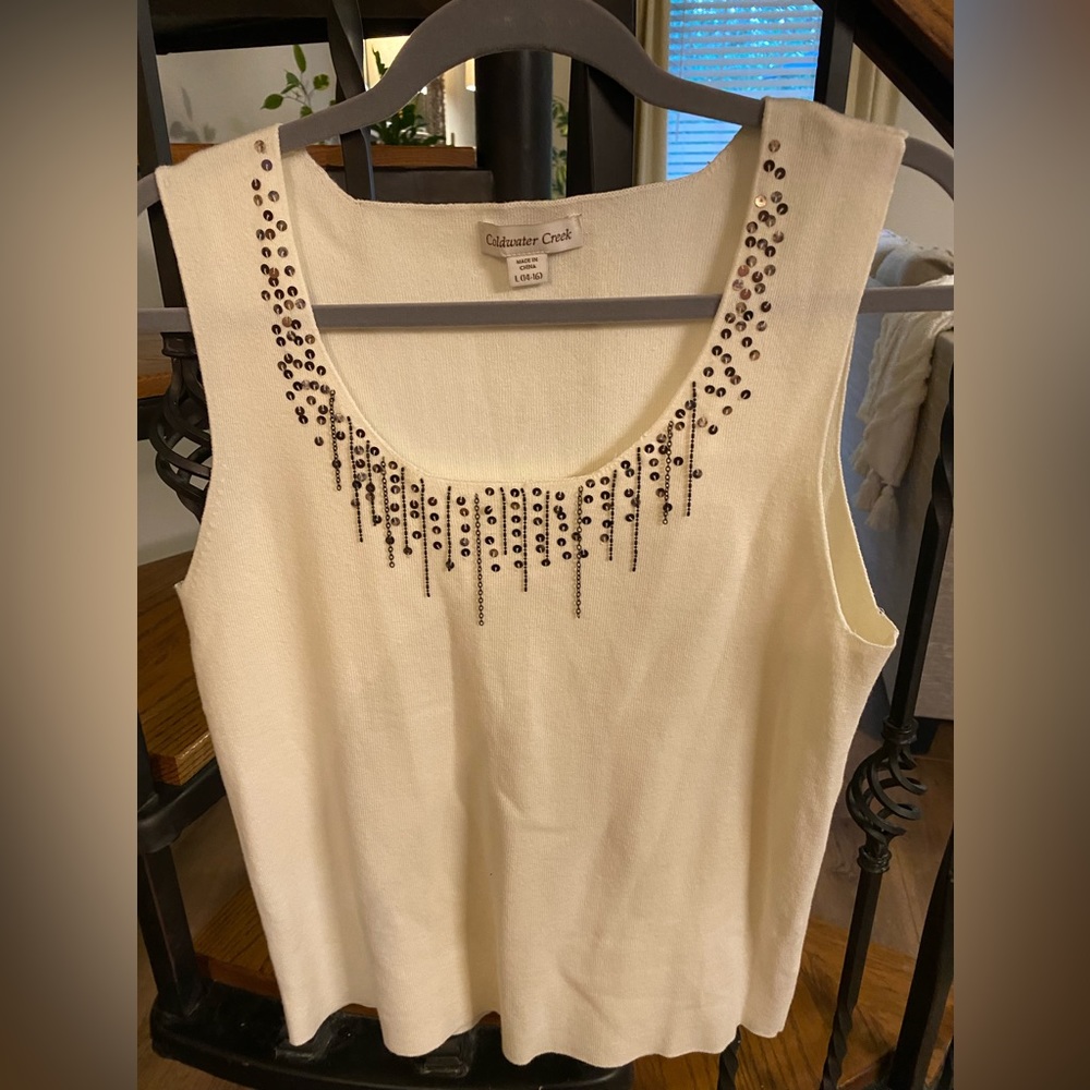 Coldwater Creek Cream Sweater Shell Size L 14-16